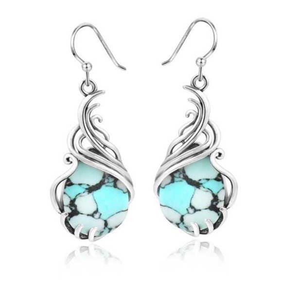 New Gift Box Handmade Turquoise Drop Dangle Earrings - Picture 6 of 6